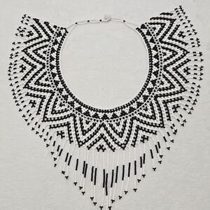 Handmade Black and White Sead Beaded Collar Necklace